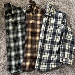 Carhartt Men's Plaid Flannel Shirts 3 Pack - Black, Brown, Gray